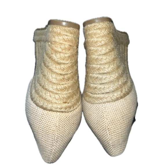 Elle Sz. 8 Ribbon Lace Up Ankle Blk Lace Closed Toe 3.5" Jute Wedge Heel - Picture 11 of 12